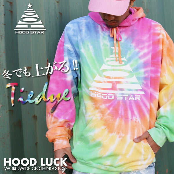 パーカー プルオーバー タイダイ ゆったりサイズ TIE DYE HOOD STAR フッドスター ピラミッド B系 ストリート スト系 ファッション 大きいサイズ プリント メンズ レディース 秋 冬