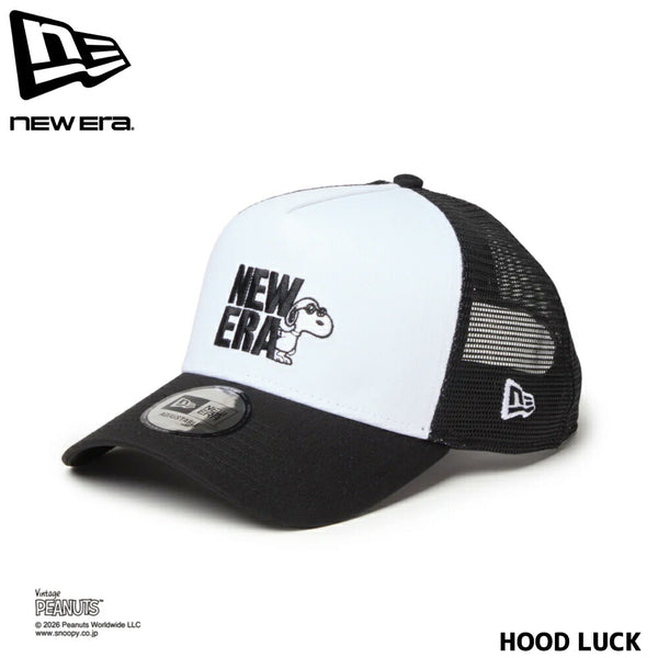 ニューエラ メッシュキャップ コラボ スヌーピー ピーナッツ NEW ERA 9FORTY A-Frame トラッカー Vintage PEANUTS ピーナッツ JOE COOL ジョー・クール ブラック/ホワイト メンズ レディース 夏用