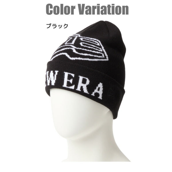 ニューエラ ニット帽 メンズ レディース ベーシック カフニット ジャガード JACQUARD FandN NEW ERA ロゴ ブラック黒 ブランド スノー 防寒 デカロゴ