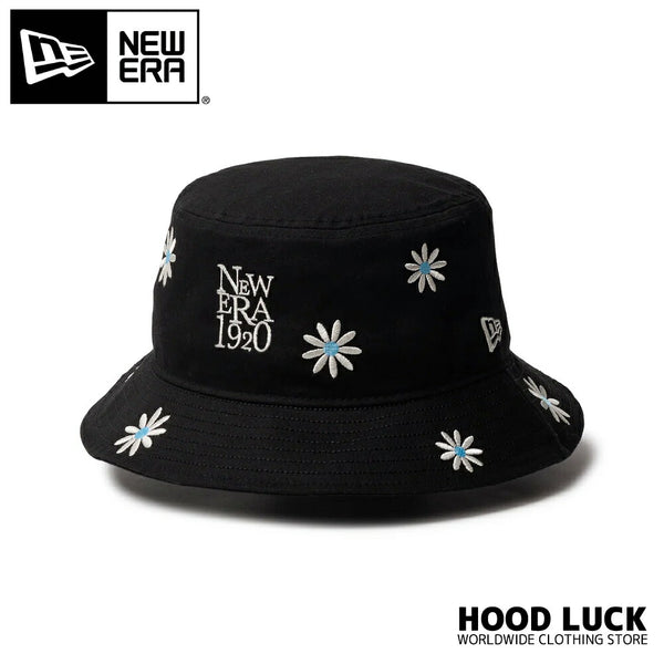 ニューエラ バケットハット 01 花柄 フラワー 黒 NEWERA バケツハット サファリハット コード無し メンズ レディース キャンプ アウトドア ブラック UV対策 Flower Embroidery