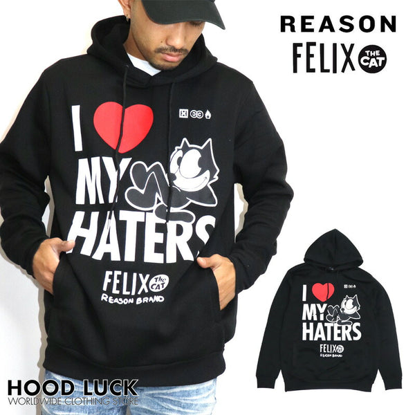 REASON FELIX コラボ パーカー スウェットブラック キャラクターコラボ ブラック ローライダー カジュアル HIPHOP メンズ レディース
