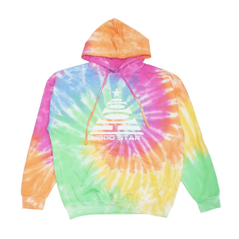 パーカー プルオーバー タイダイ ゆったりサイズ TIE DYE HOOD STAR フッドスター ピラミッド B系 ストリート スト系 ファッション 大きいサイズ プリント メンズ レディース 秋 冬