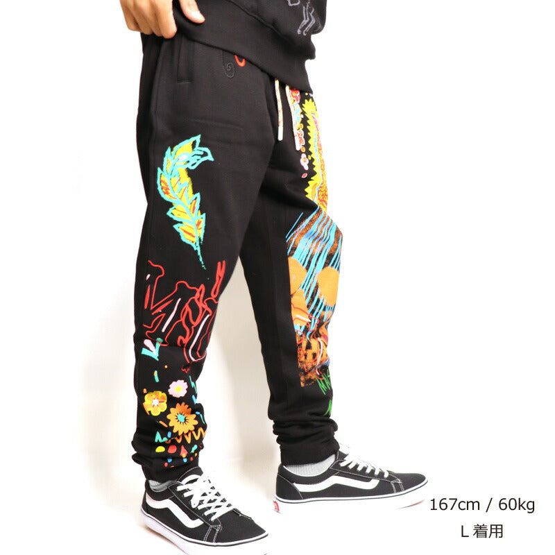 MAISON NOIR メゾンノアール スェットパンツ ジョガーパンツ ANTI SOCIAL マリア キルスト 柄 プリント HIP HOP B系 大きいサイズ 刺繍 ブラック ホワイト