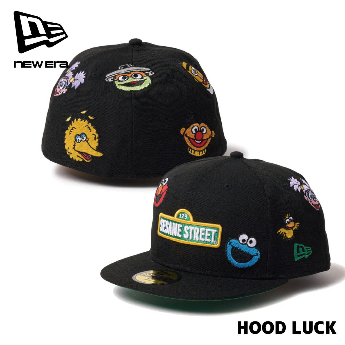 ニューエラ キャップ 59fifty コラボ SESAME STREET セサミストリート オールオーバー ブラック クッキーモンスター エルモ キャラクター メンズ レディース 帽子