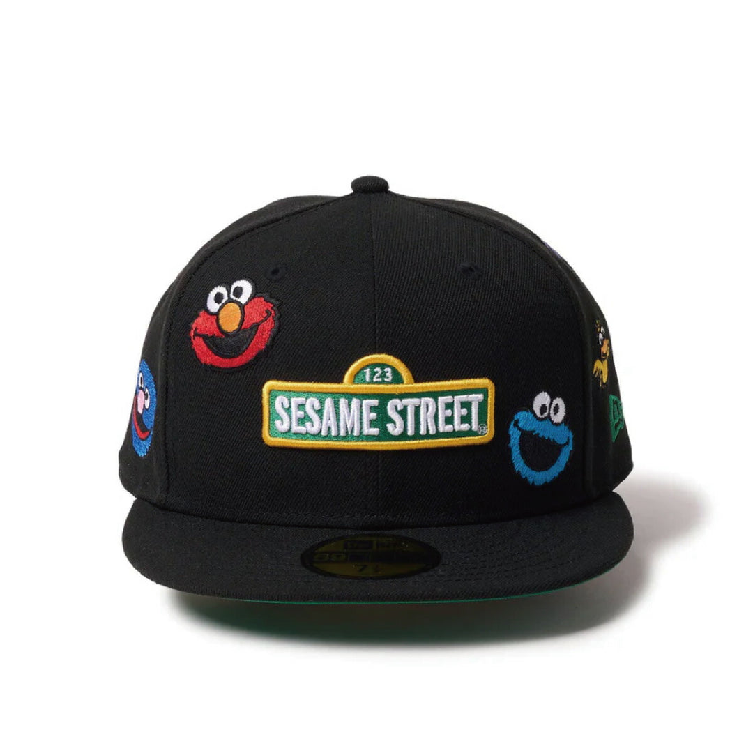 ニューエラ キャップ 59fifty コラボ SESAME STREET セサミストリート オールオーバー ブラック クッキーモンスター エルモ キャラクター メンズ レディース 帽子