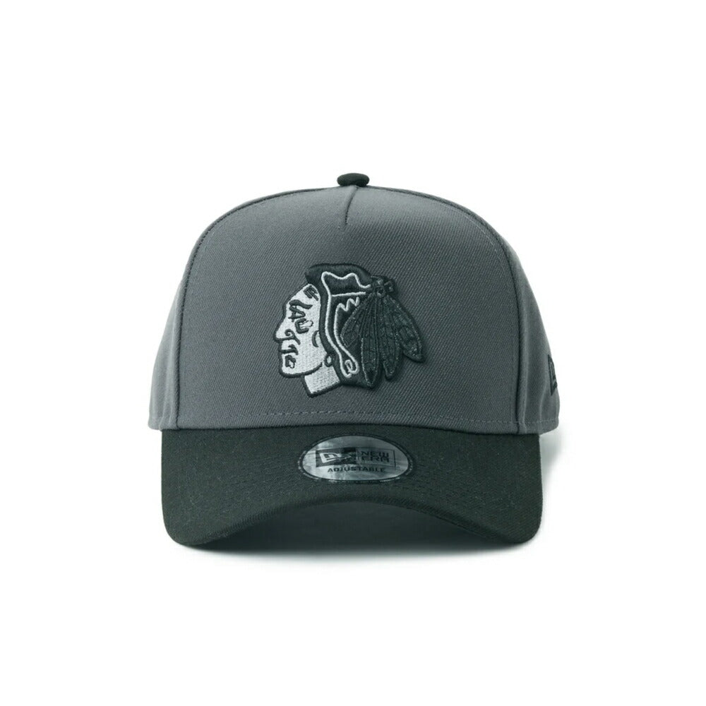 ニューエラ NEWERA キャップ 9FORTY A-Frame NHL シカゴ・ブラックホークス グラファイト/ブラック インディアン刺繍 メンズ レディース 帽子 レア