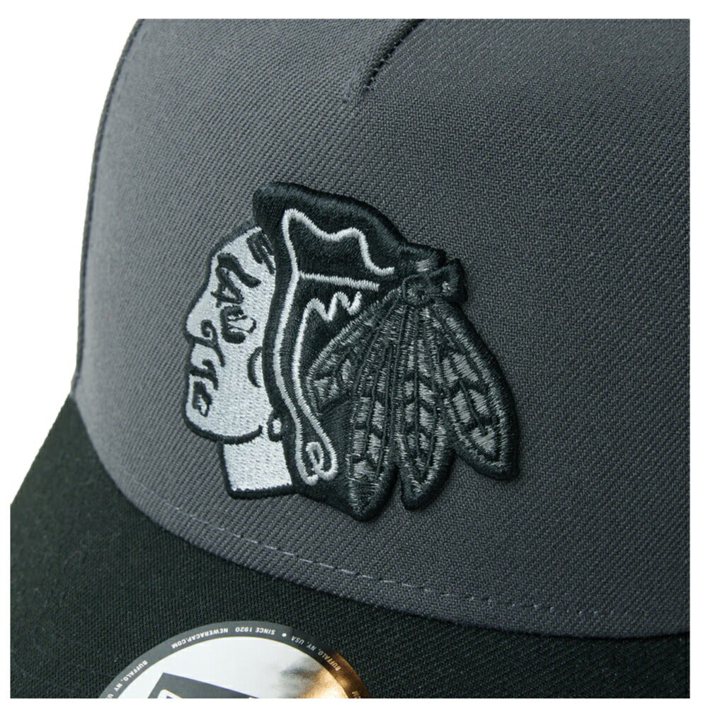 ニューエラ NEWERA キャップ 9FORTY A-Frame NHL シカゴ・ブラックホークス グラファイト/ブラック インディアン刺繍 メンズ レディース 帽子 レア