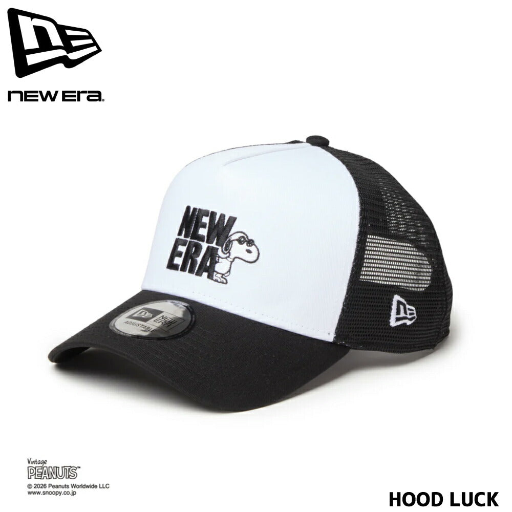 ニューエラ メッシュキャップ コラボ スヌーピー ピーナッツ NEW ERA 9FORTY A-Frame トラッカー Vintage PEANUTS ピーナッツ JOE COOL ジョー・クール ブラック/ホワイト メンズ レディース 夏用
