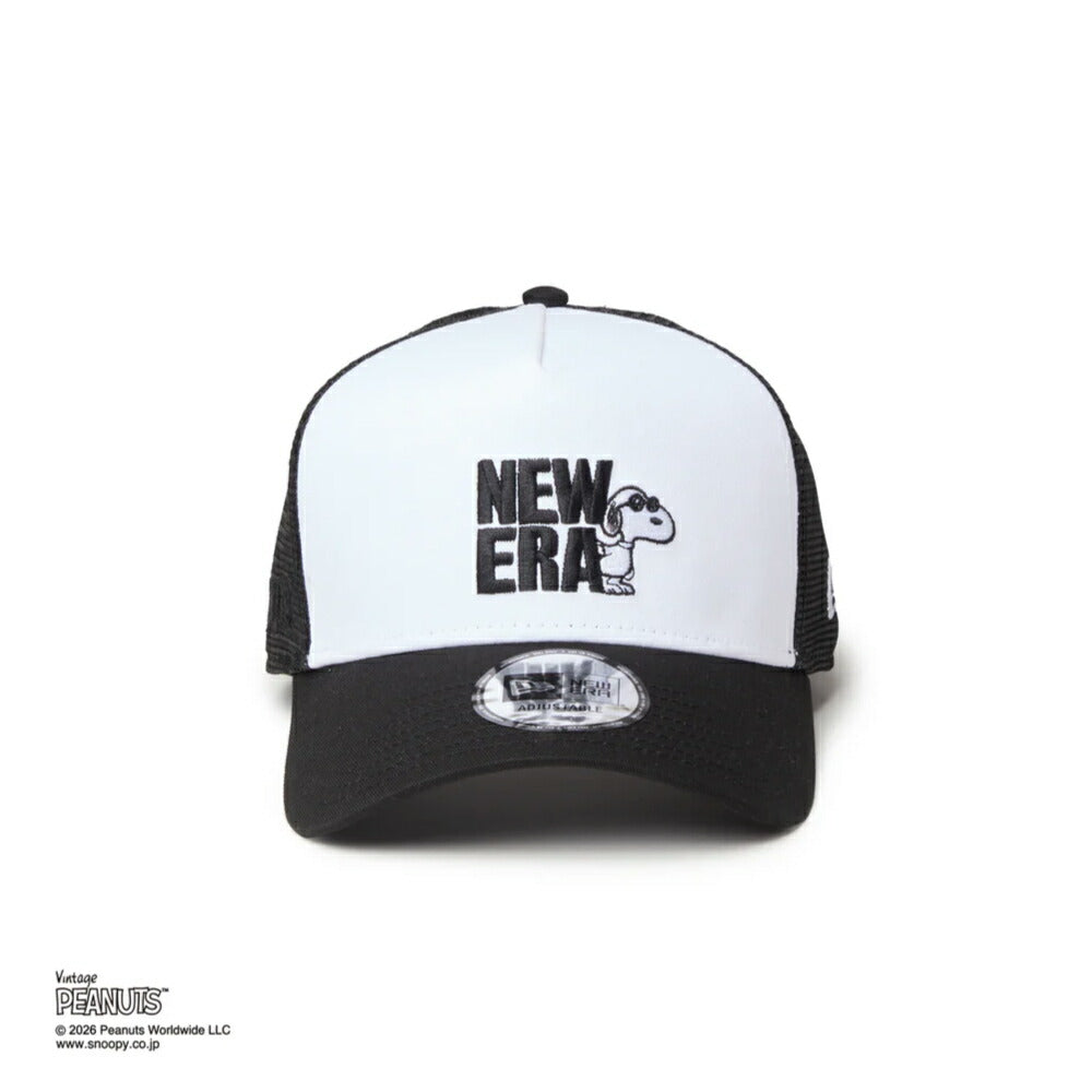 ニューエラ メッシュキャップ コラボ スヌーピー ピーナッツ NEW ERA 9FORTY A-Frame トラッカー Vintage PEANUTS ピーナッツ JOE COOL ジョー・クール ブラック/ホワイト メンズ レディース 夏用