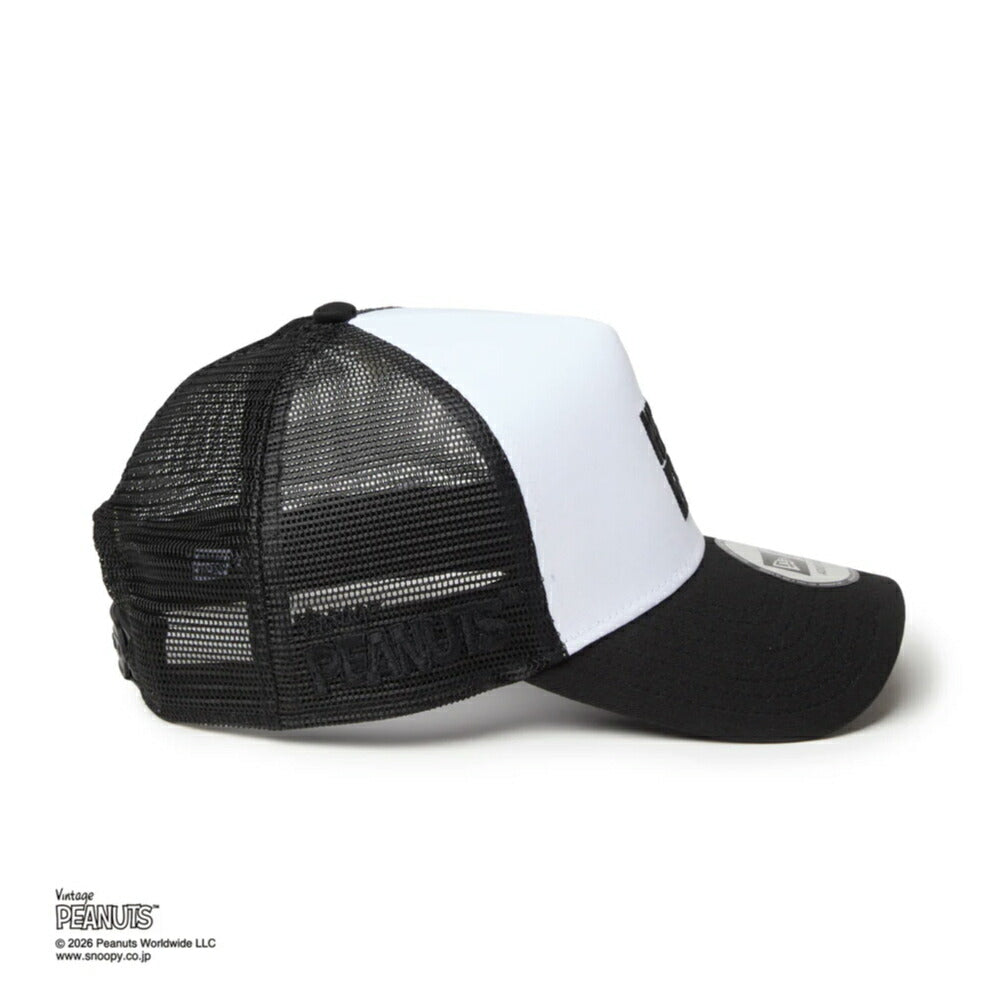ニューエラ メッシュキャップ コラボ スヌーピー ピーナッツ NEW ERA 9FORTY A-Frame トラッカー Vintage PEANUTS ピーナッツ JOE COOL ジョー・クール ブラック/ホワイト メンズ レディース 夏用