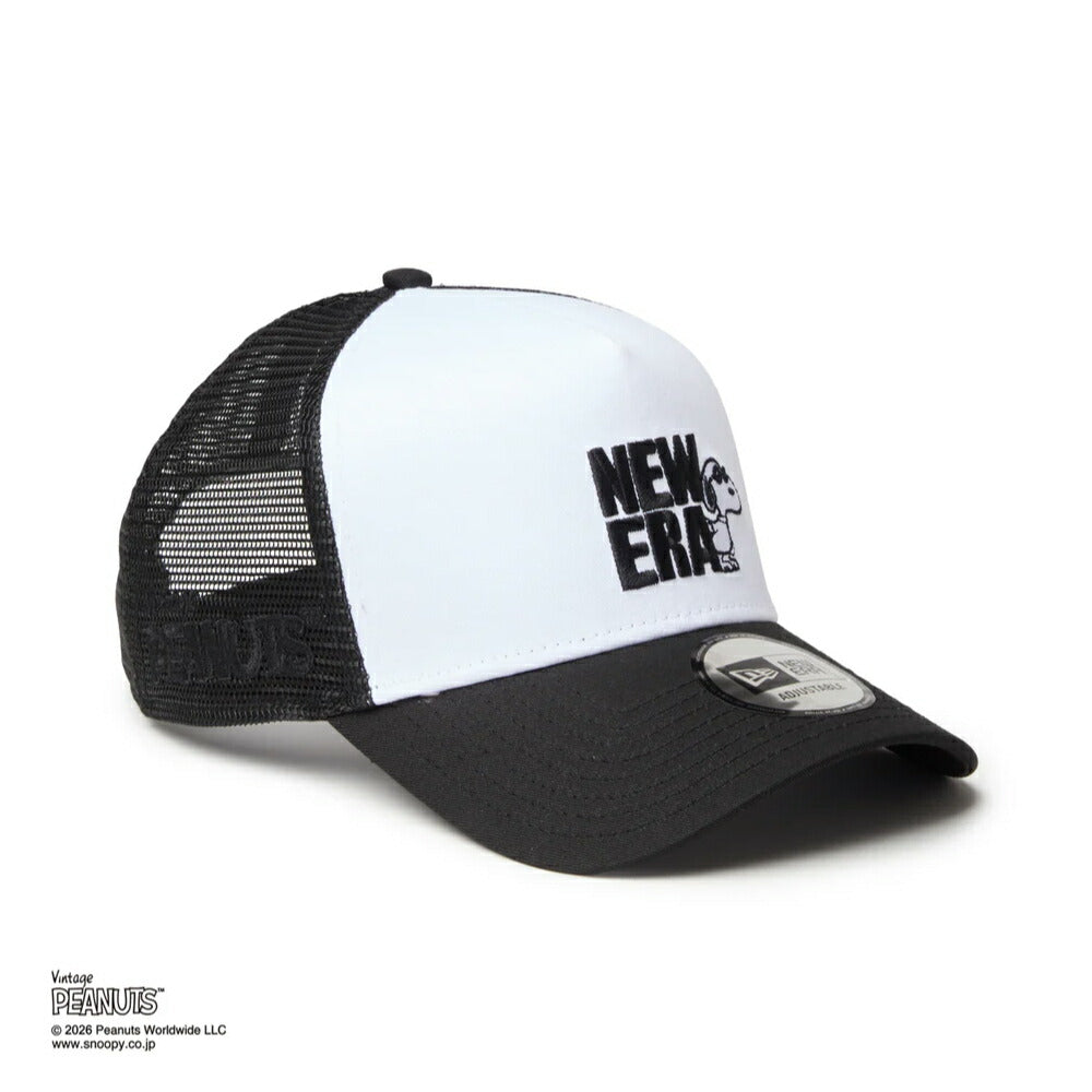 ニューエラ メッシュキャップ コラボ スヌーピー ピーナッツ NEW ERA 9FORTY A-Frame トラッカー Vintage PEANUTS ピーナッツ JOE COOL ジョー・クール ブラック/ホワイト メンズ レディース 夏用