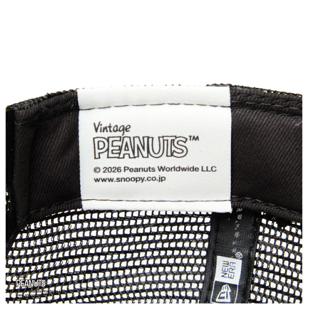 ニューエラ メッシュキャップ コラボ スヌーピー ピーナッツ NEW ERA 9FORTY A-Frame トラッカー Vintage PEANUTS ピーナッツ JOE COOL ジョー・クール ブラック/ホワイト メンズ レディース 夏用