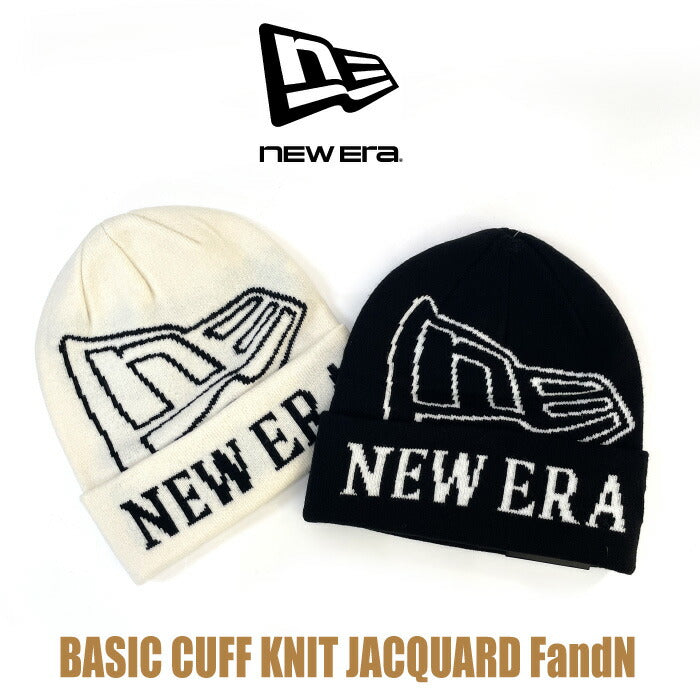 ニューエラ ニット帽 メンズ レディース ベーシック カフニット ジャガード JACQUARD FandN NEW ERA ロゴ ブラック黒 ブランド スノー 防寒 デカロゴ