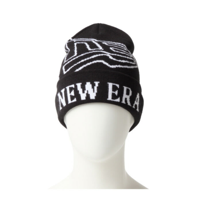 ニューエラ ニット帽 メンズ レディース ベーシック カフニット ジャガード JACQUARD FandN NEW ERA ロゴ ブラック黒 ブランド スノー 防寒 デカロゴ