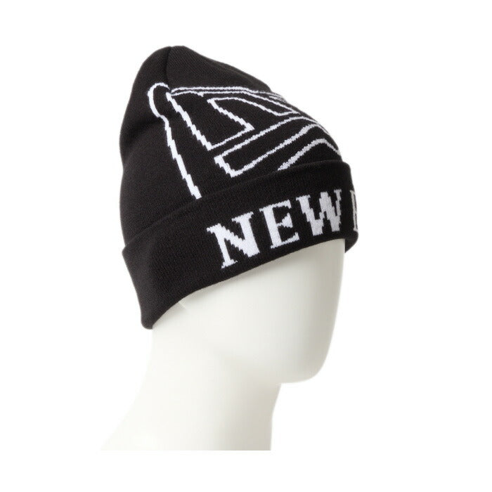 ニューエラ ニット帽 メンズ レディース ベーシック カフニット ジャガード JACQUARD FandN NEW ERA ロゴ ブラック黒 ブランド スノー 防寒 デカロゴ