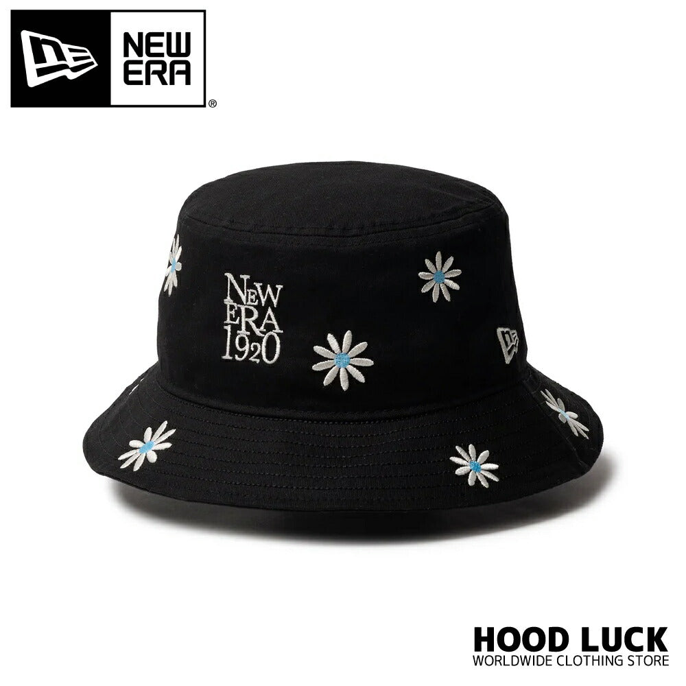 ニューエラ バケットハット 01 花柄 フラワー 黒 NEWERA バケツハット サファリハット コード無し メンズ レディース キャンプ アウトドア ブラック UV対策 Flower Embroidery