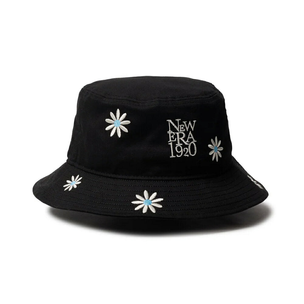 ニューエラ バケットハット 01 花柄 フラワー 黒 NEWERA バケツハット サファリハット コード無し メンズ レディース キャンプ アウトドア ブラック UV対策 Flower Embroidery