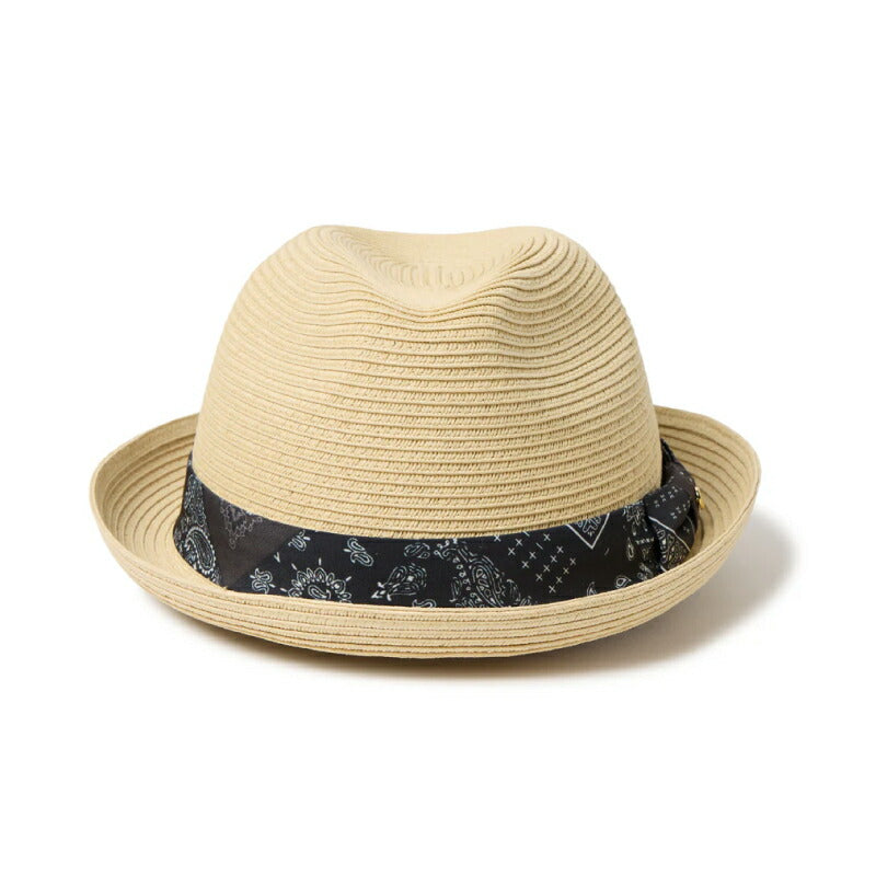 ニューエラ NewEra ハット フェドーラ ペイズリー柄 バンダナ柄 中折れハット メタルバッジ ナチュラルペーパー グログランバンド メンズ レディース 麦わら帽子 夏
