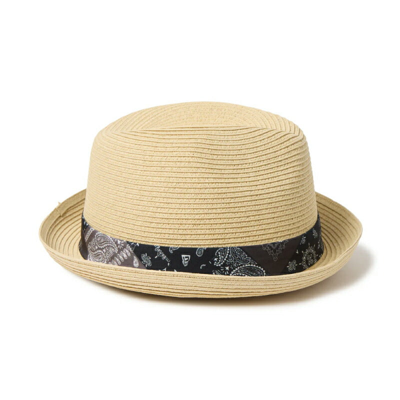 ニューエラ NewEra ハット フェドーラ ペイズリー柄 バンダナ柄 中折れハット メタルバッジ ナチュラルペーパー グログランバンド メンズ レディース 麦わら帽子 夏