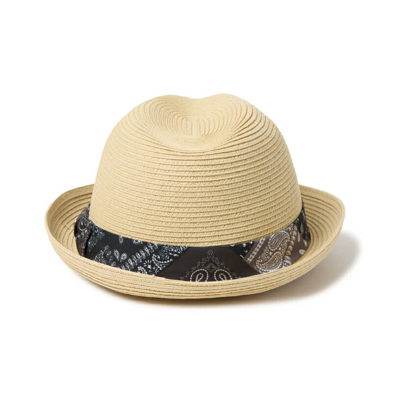 ニューエラ NewEra ハット フェドーラ ペイズリー柄 バンダナ柄 中折れハット メタルバッジ ナチュラルペーパー グログランバンド メンズ レディース 麦わら帽子 夏
