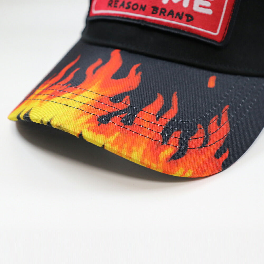 リーズンクロージング Reason Clothing メッシュキャップ ファイアー ワッペン キャップ フリーサイズ 帽子 メッシュ 大きいサイズ バイカー ライダー アジャスタベルト
