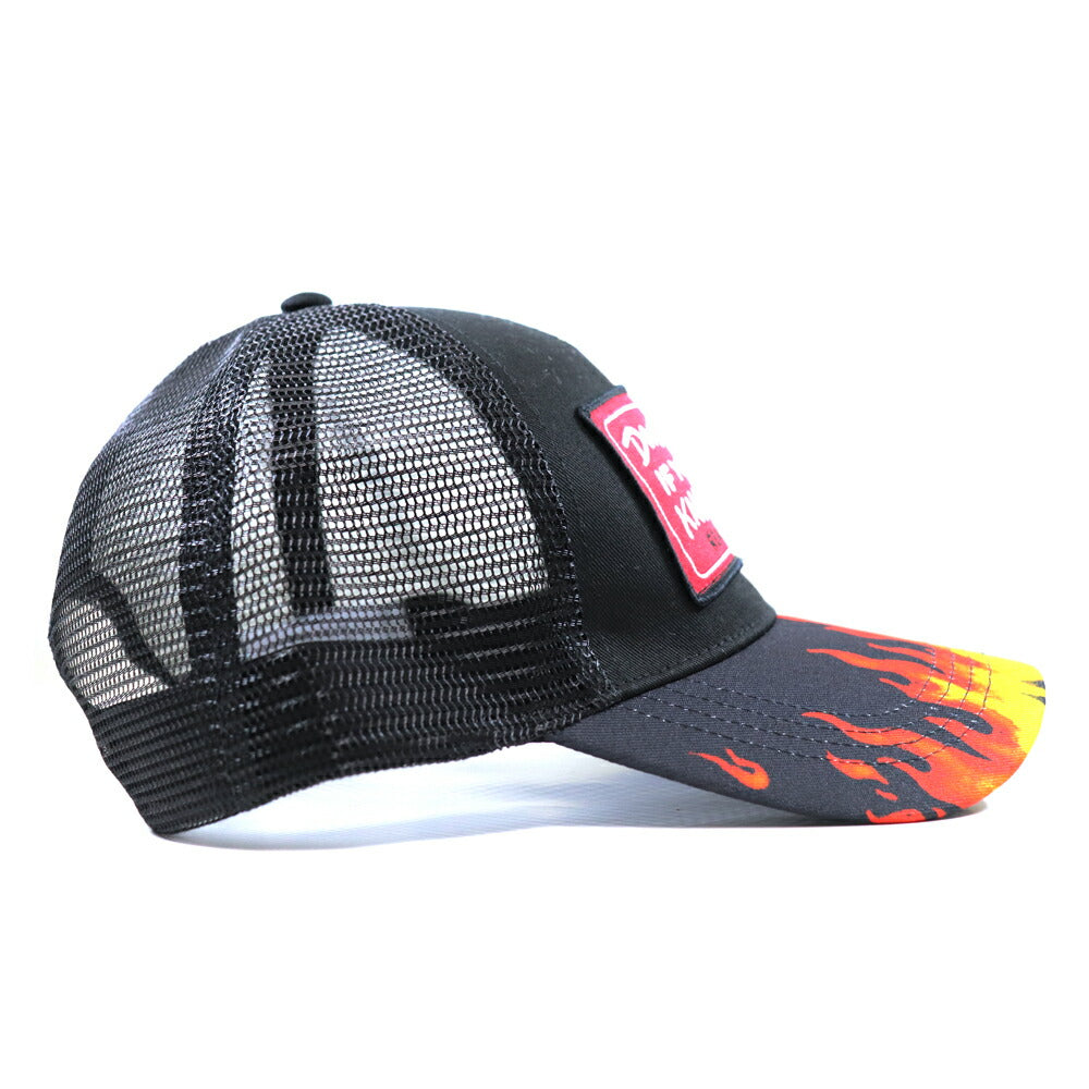 リーズンクロージング Reason Clothing メッシュキャップ ファイアー ワッペン キャップ フリーサイズ 帽子 メッシュ 大きいサイズ バイカー ライダー アジャスタベルト