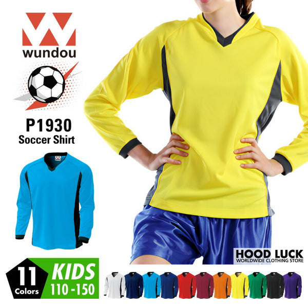 ドライ サッカー 長袖 Tシャツ 子供 ユース キッズ WUNDOU 送料無料 ウンドウ P1930 ゲームシャツ 吸汗 速乾 練習着 部活 試合用 ユニフォーム フットサル ウェア 110-150 男の子 女の子 ロングスリーブ